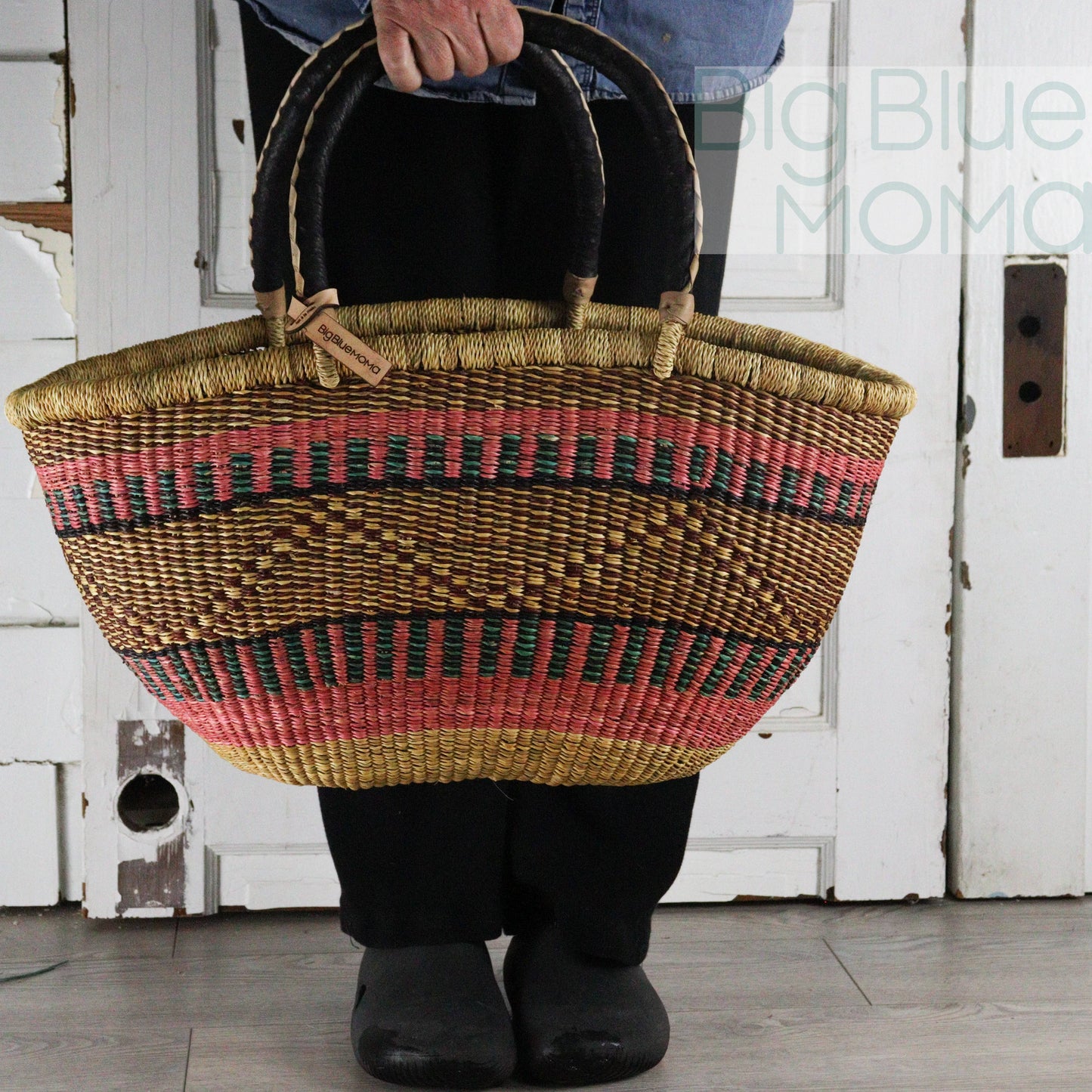 Big Blue Moma Bolga Basket - Bolga Basket - Large Special Shopper - Traditional Palette