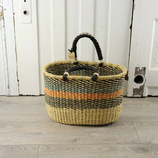 Big Blue Moma Oval Basket with Two Handles Medium - Traditional Palette