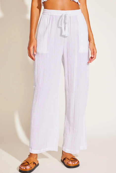 White Wide Leg Beach Cotton Pants