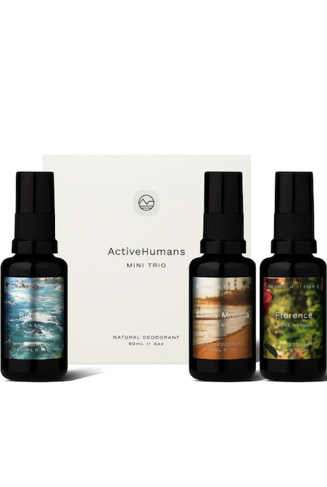 ACTIVE HUMANS NATURAL DEODORANT MINI TRIO SEA SALT, VANILLA COCONUT, ROSE NEROLI