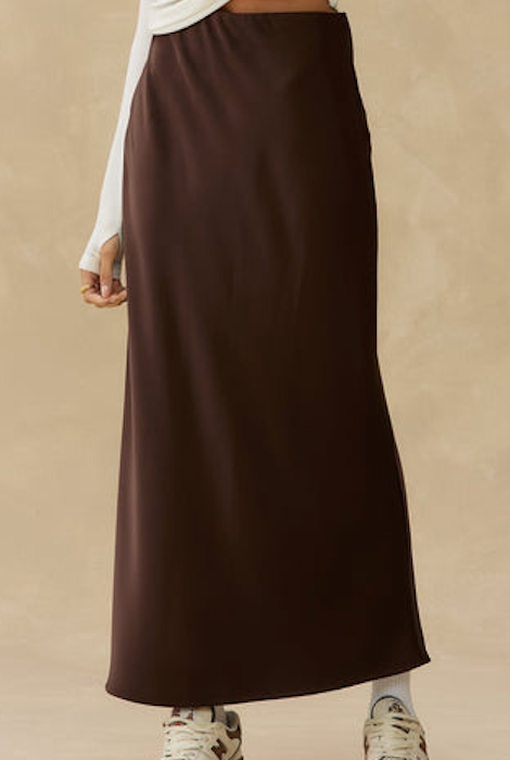 Falda lencero de satén con corte al bies de Kuwalla Tee - Marrón trufa