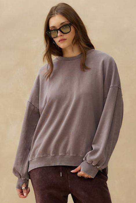 T-SHIRT KUWALLA DÉLAVÉ À COL RAS DU COU OVERSIZE BF - CENDRE