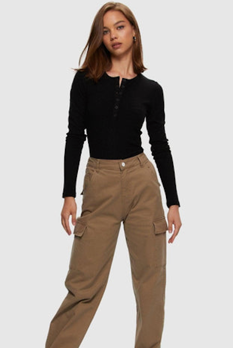 T-shirt Henley côtelé à boutons Kuwalla - Noir