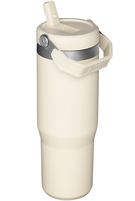 Vaso con pajita abatible Stanley The Iceflow de 30 oz, color crema