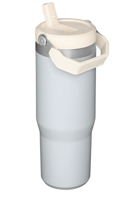 Vaso con pajita abatible Stanley The Iceflow de 30 oz, color nube