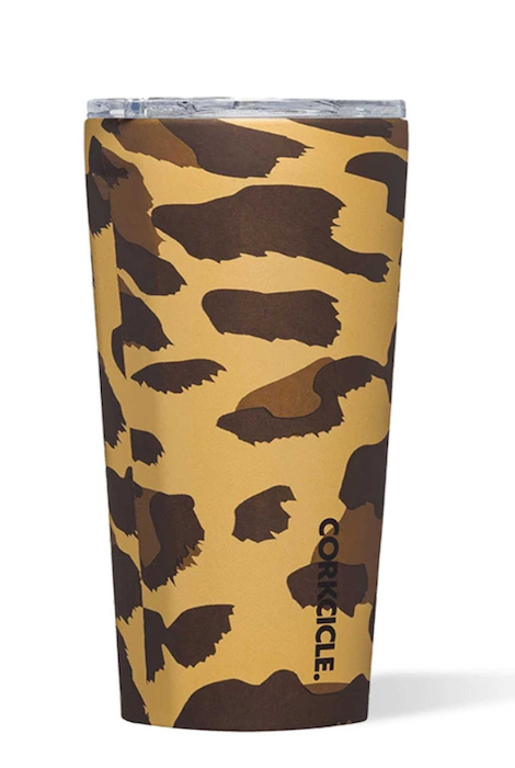VASO CORKCICLE DE 16 OZ CON LEOPARDO DE LUJO