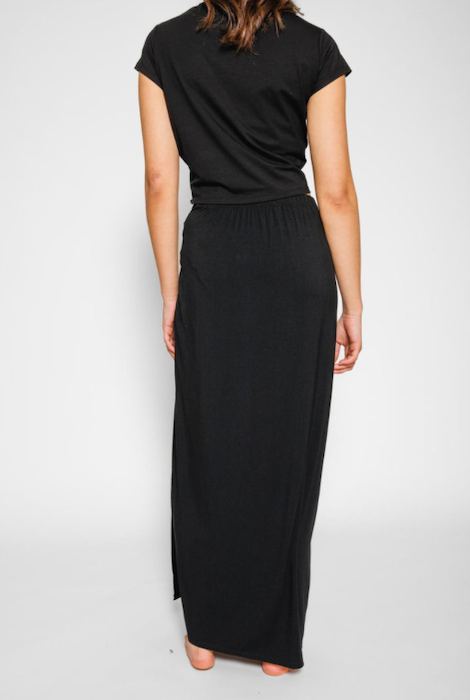 KOY RESORT LAGUNA RIBBED KNOTTED MAXI SKIRT - BLACK