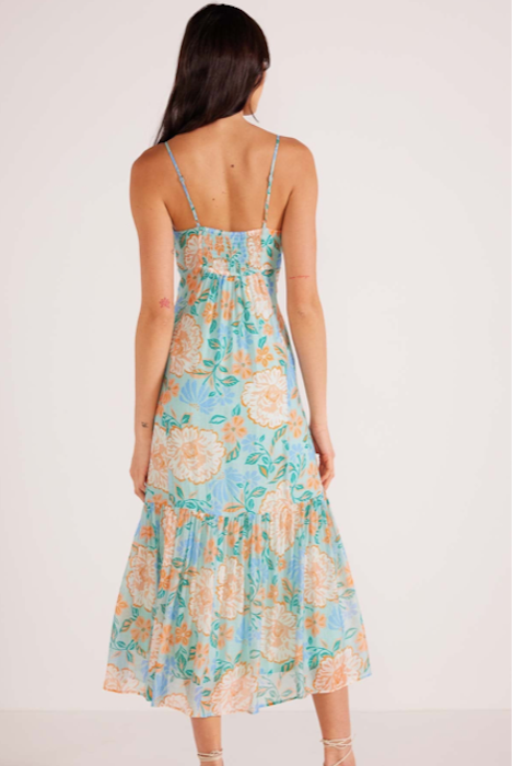 ROBE MINKPINK EVELYN À BRETELLES MIDAXI MENTHE/FLORALE