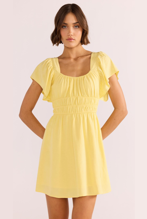 Minkpink Ophelia Flutter Mini Dress - Lemon