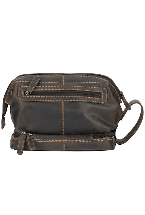 Greenwood Leather Napier Toiletry Bag - Brown