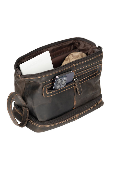 Greenwood Leather Napier Toiletry Bag - Brown