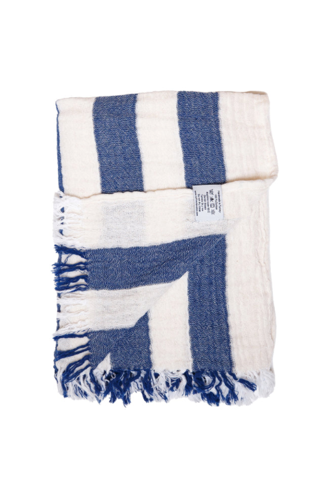 Tofino Towel The Banks Stripe Gauze Muslin Turkish Towel - Denim