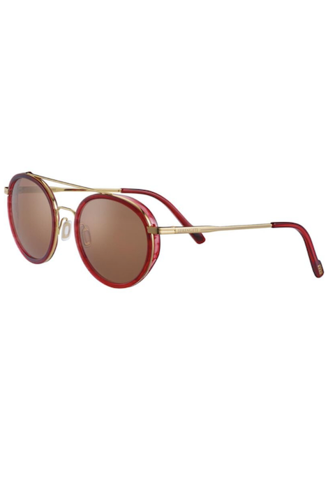 Serengeti Geary - Red Streaky Acetate With Bold Gold/Mineral Polarized Drivers Gold