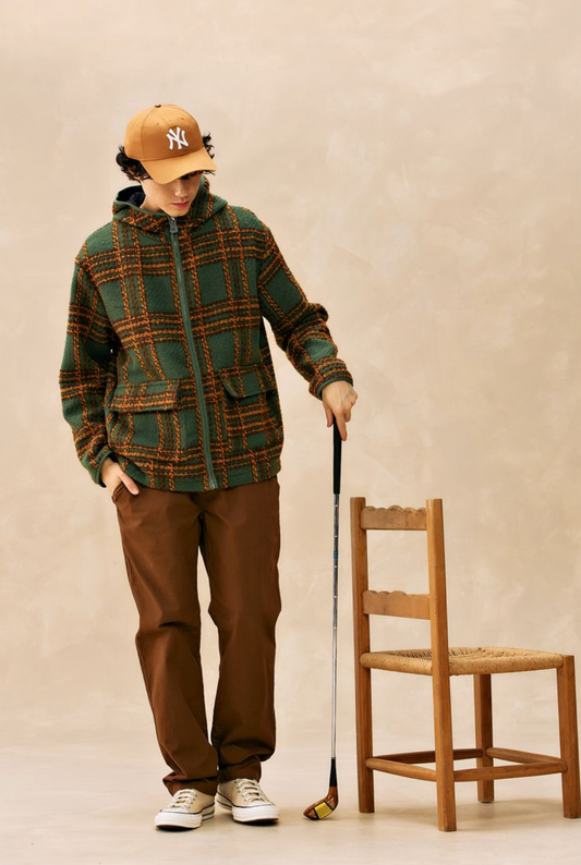KUWALLA TEE SHACKET À CAPUCHE À CARREAUX - VERT FONCÉ