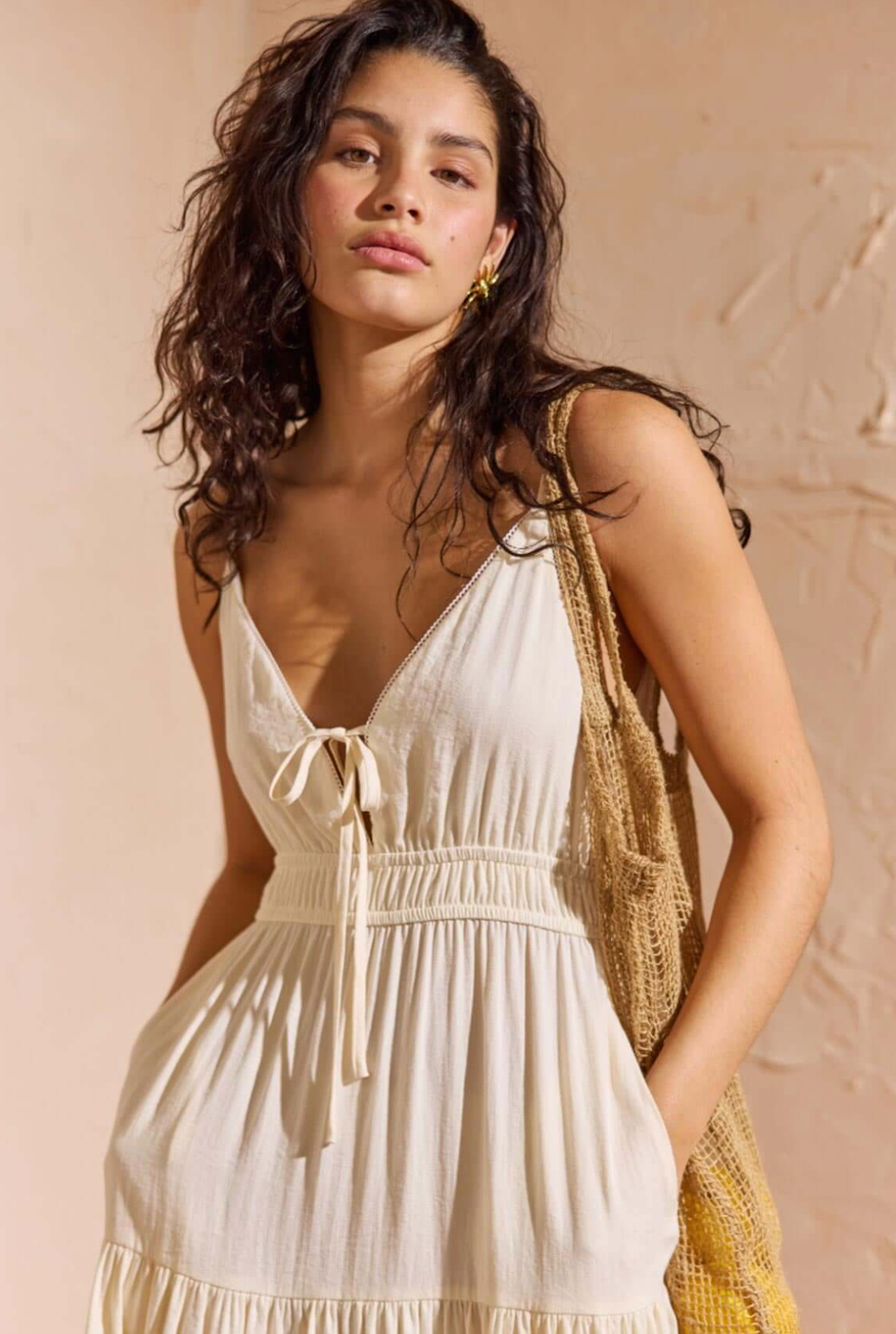 MINKPINK Estelle Tie Front Maxi Dress - Cream