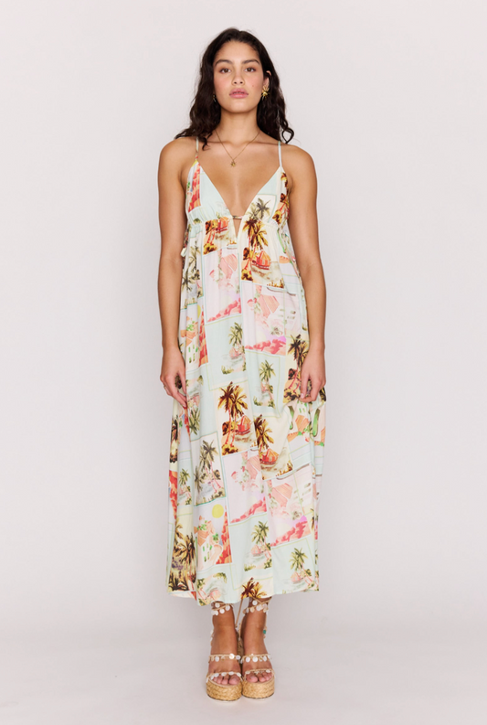 MINKPINK Dolce Deep Plunge Maxi Dress - Vintage Postcards
