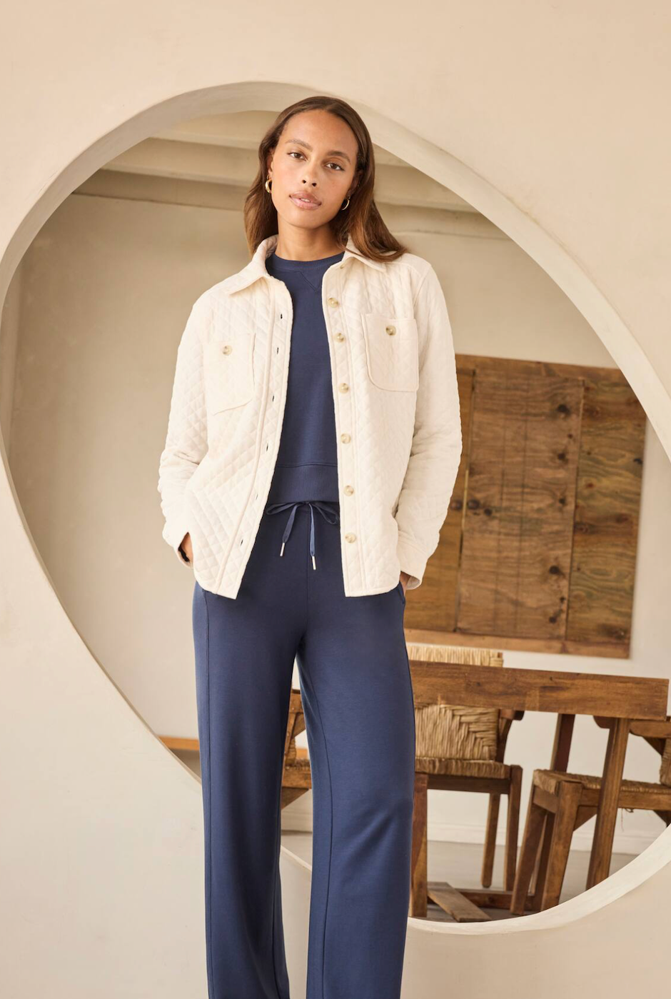 TravisMathew Cloud Terry Wide Leg Pant - Navy Blazer