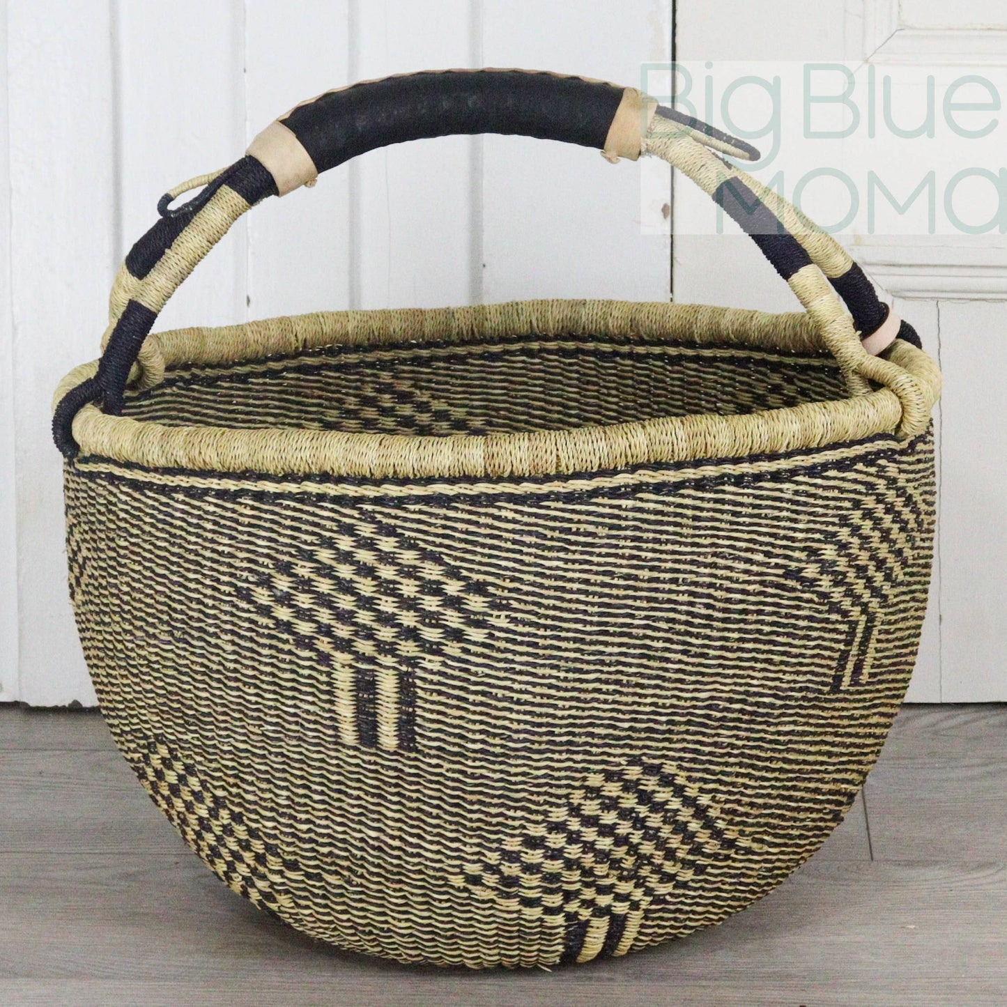 Big Blue Moma Bolga Basket - Large Round Basket - Natural Palette