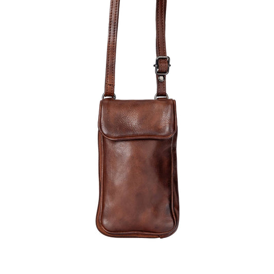 Leather Elk Phone-Shoulder Bag Brown for Women: Black