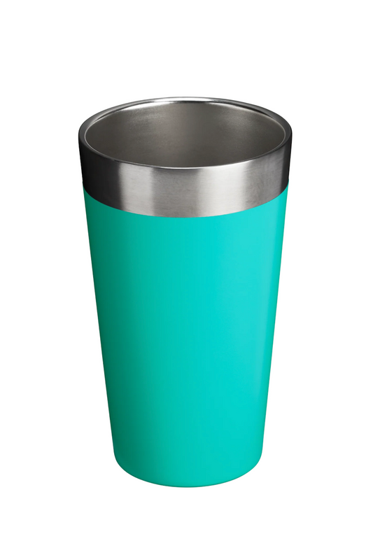 Top-down view of open pint cup showing interior stainless steel construction