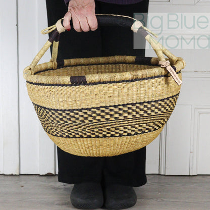 Big Blue Moma Bolga Basket - Large Round Basket - Natural Palette