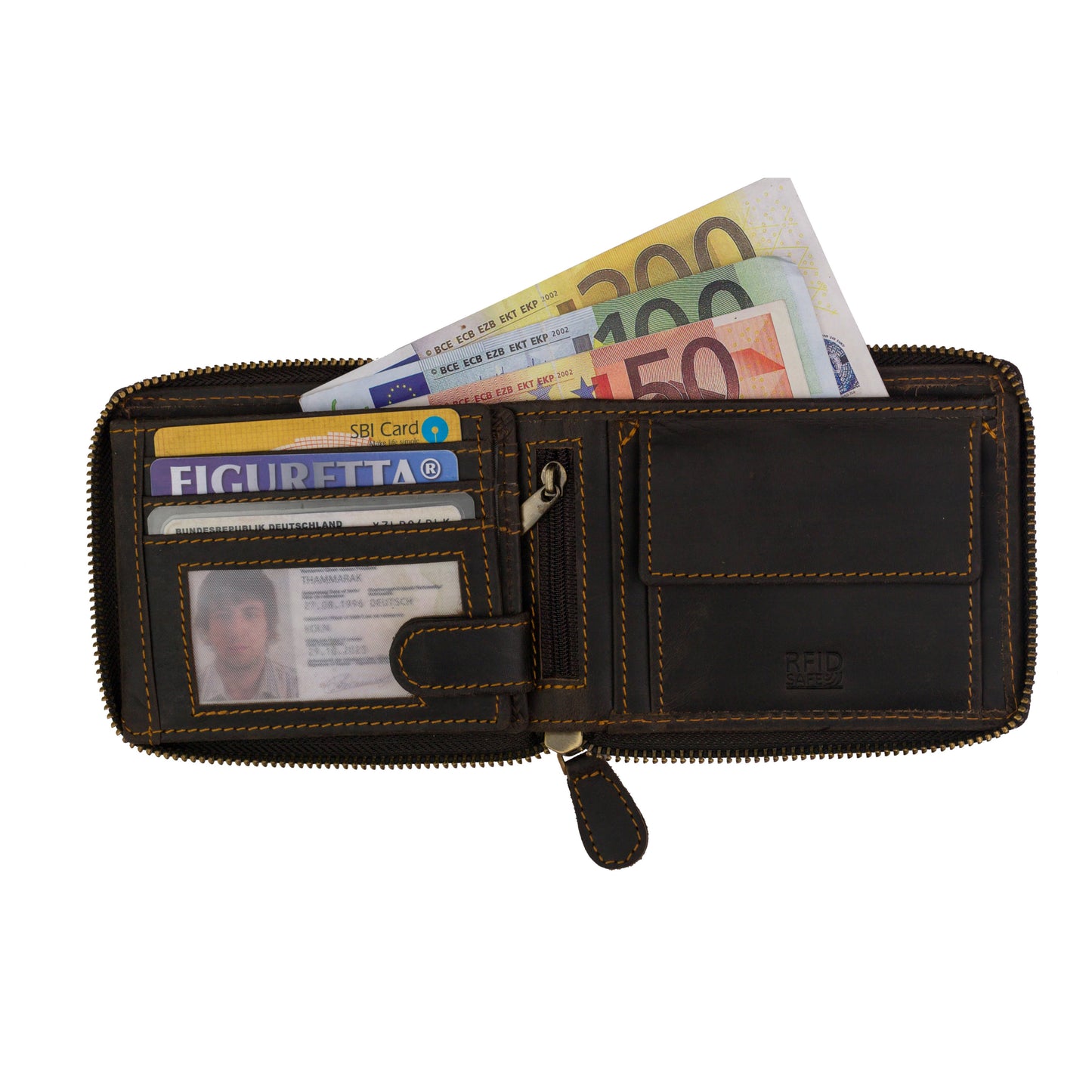 Greenwood Leather RFID wallet - RED - Zip Around Wallet - Sandal