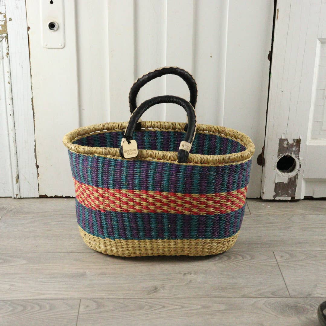Big Blue Moma Oval Basket with Two Handles Medium - Traditional Palette