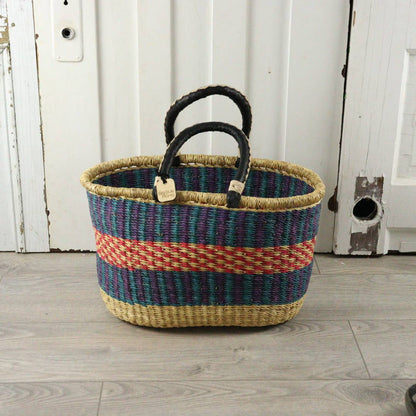 Big Blue Moma Oval Basket with Two Handles Medium - Traditional Palette