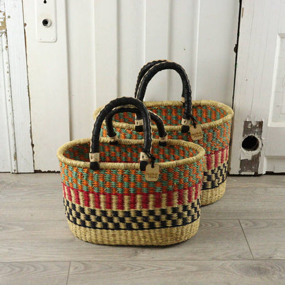 Big Blue Moma Oval Basket with Two Handles Medium - Traditional Palette
