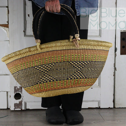 Big Blue Moma Bolga Basket - Bolga Basket - Large Special Shopper - Traditional Palette