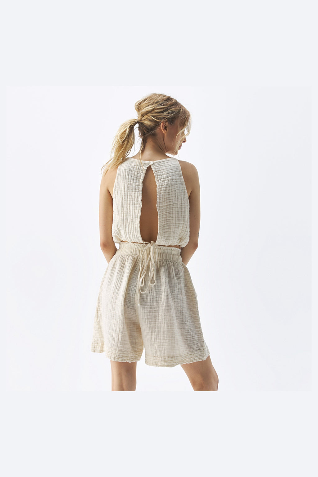 Pokoloko Crinkle Relaxed Shorts in Cream