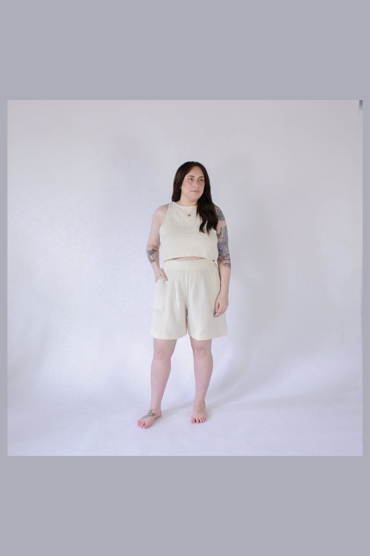 Pokoloko Crinkle Relaxed Shorts in Cream