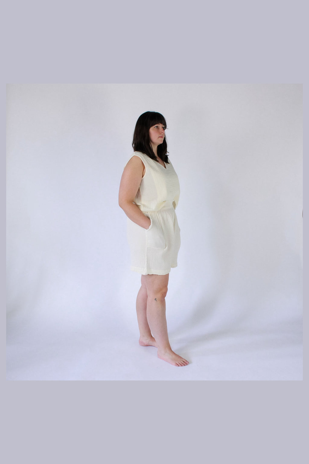 Pokoloko Crinkle Relaxed Shorts in Cream