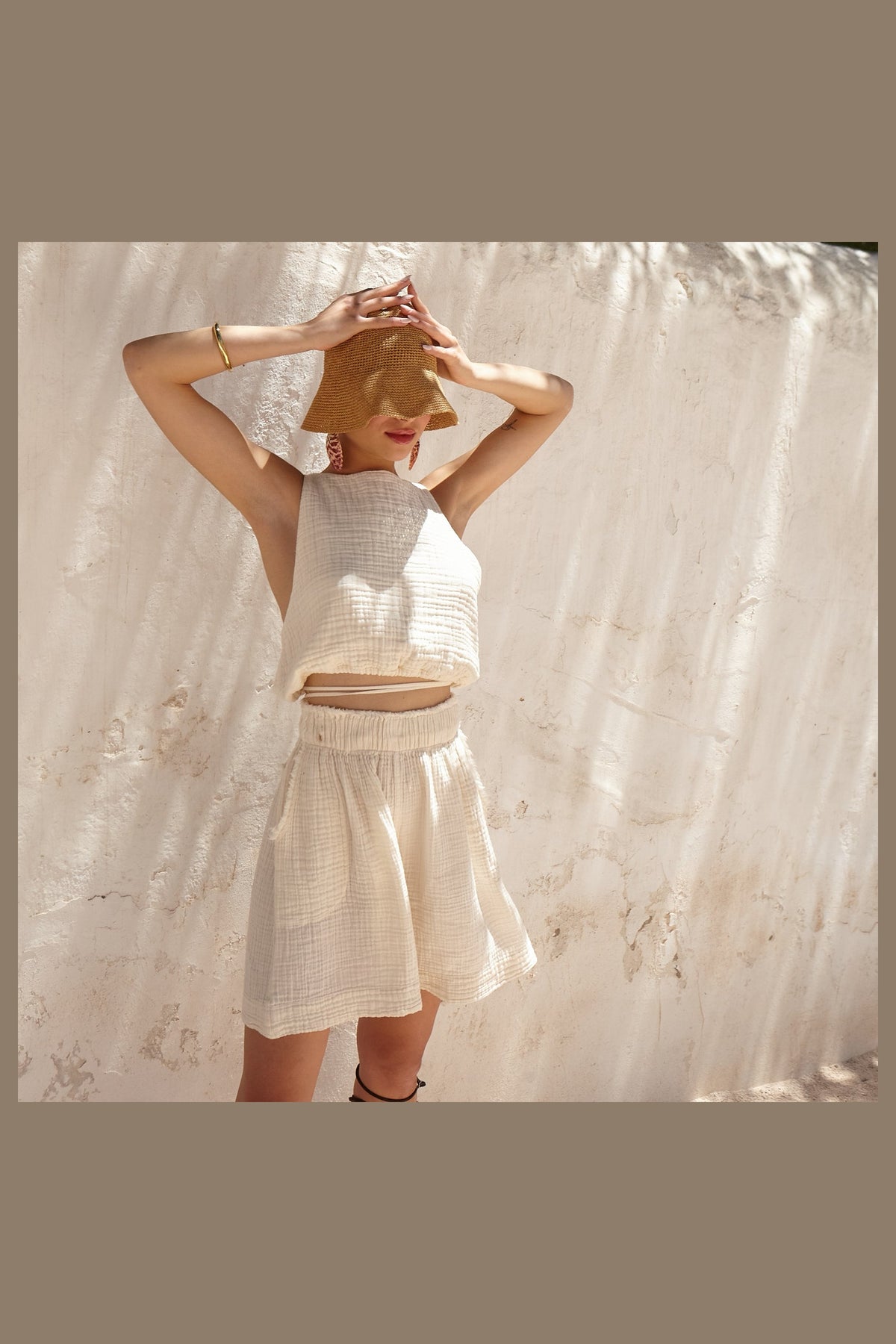Pokoloko Crinkle Relaxed Shorts in Cream