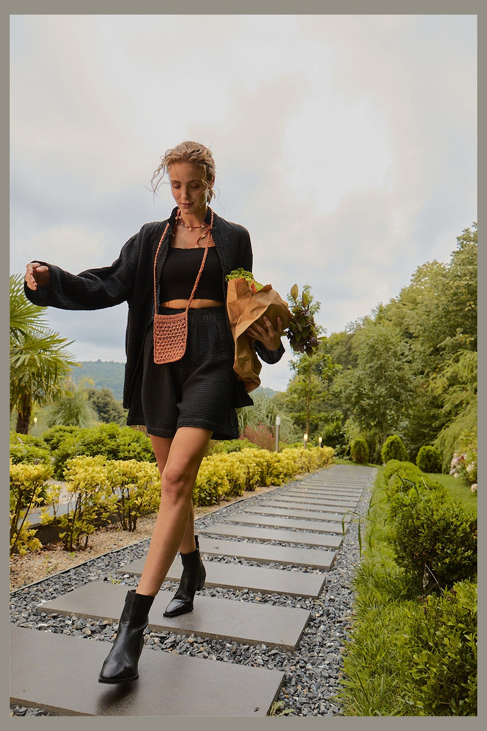 Pokoloko Crinkle Relaxed Shorts in Black
