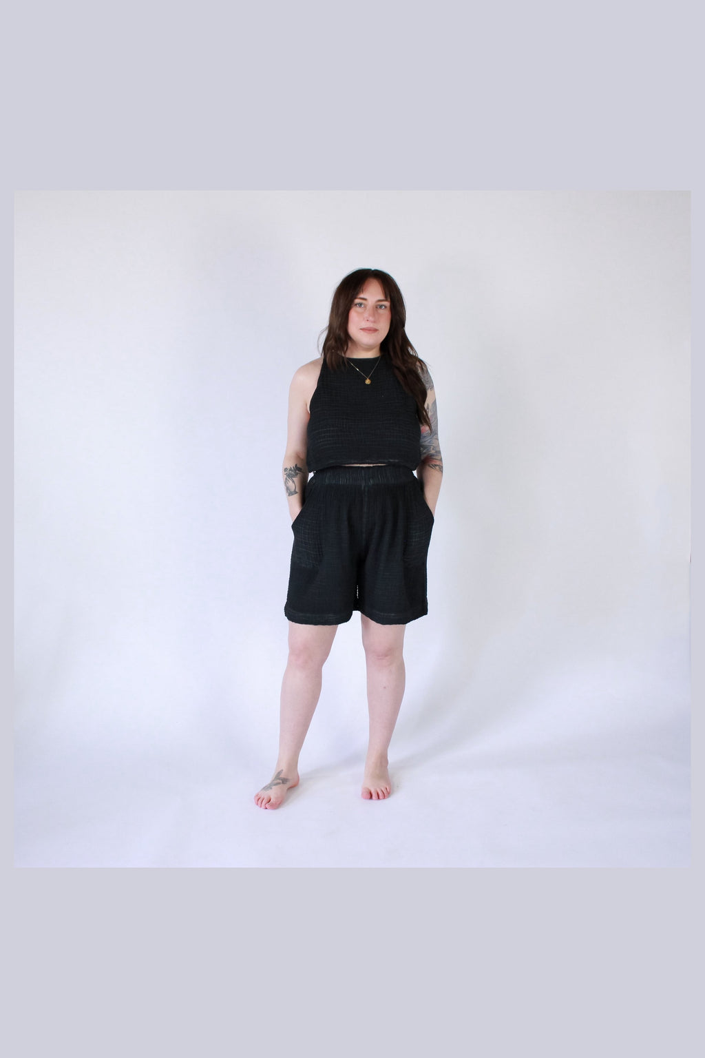 Pokoloko Crinkle Relaxed Shorts in Black
