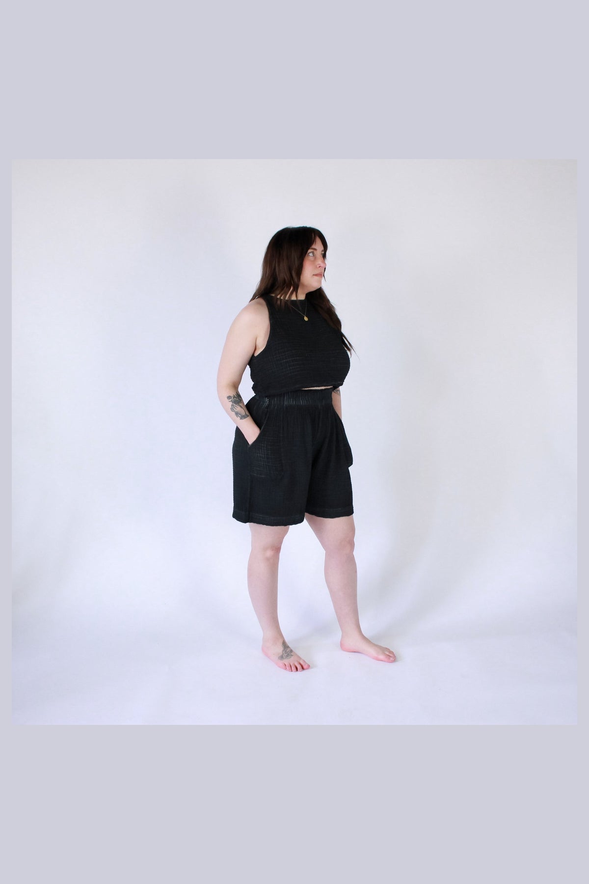 Pokoloko Crinkle Relaxed Shorts in Black