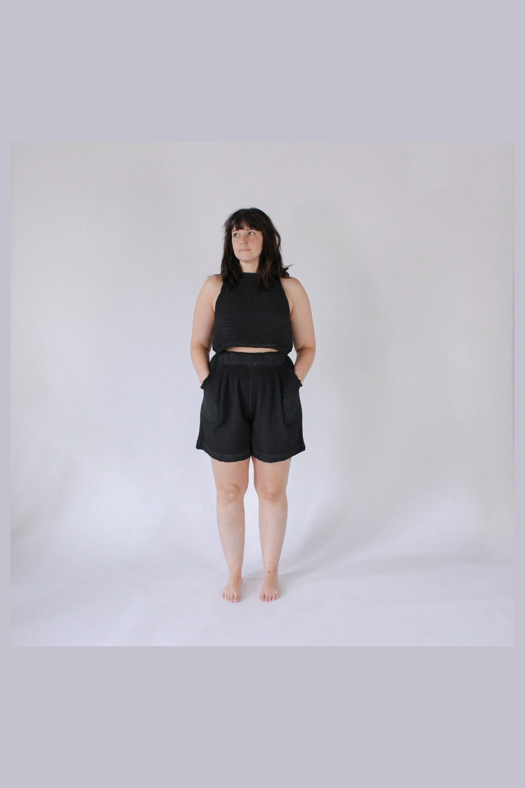 Pokoloko Crinkle Relaxed Shorts in Black