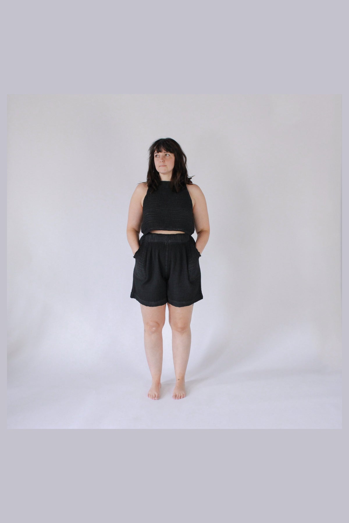Pokoloko Crinkle Relaxed Shorts in Black