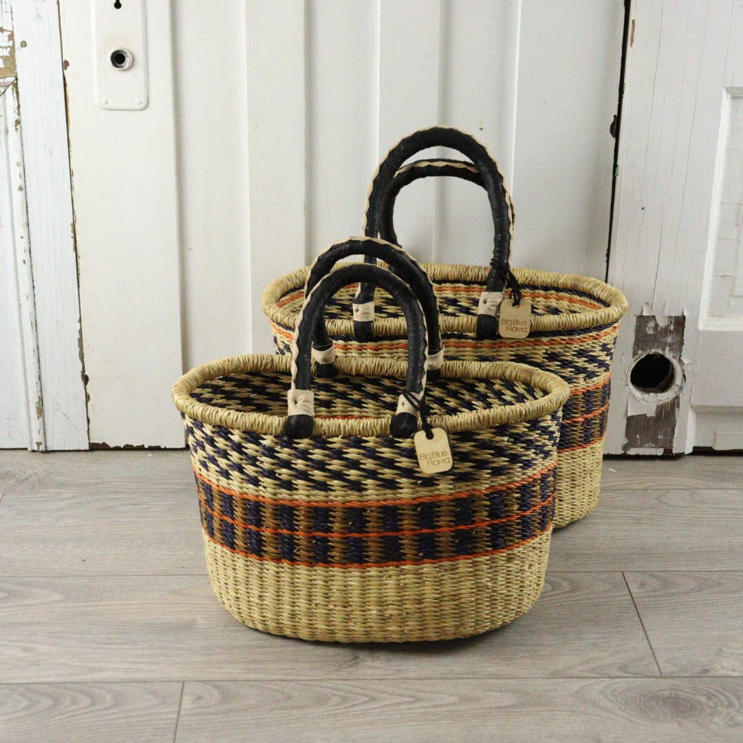 Big Blue Moma Oval Basket with Two Handles Medium - Traditional Palette