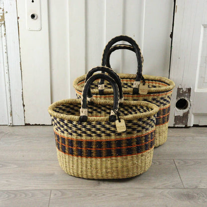 Big Blue Moma Oval Basket with Two Handles Medium - Traditional Palette