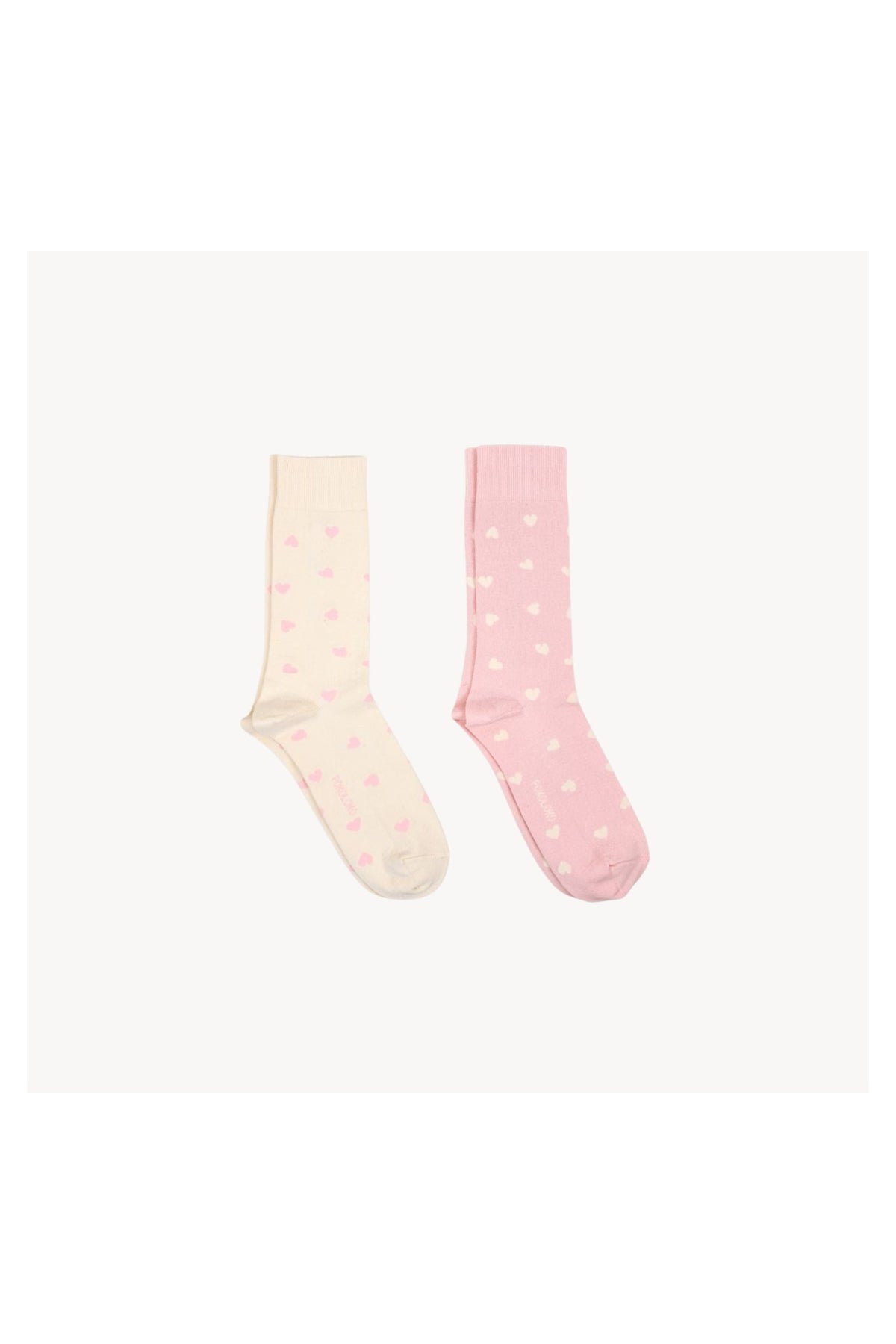 Pokoloko Have a Heart kids Pima crew sock two-pack in Pink and Beige