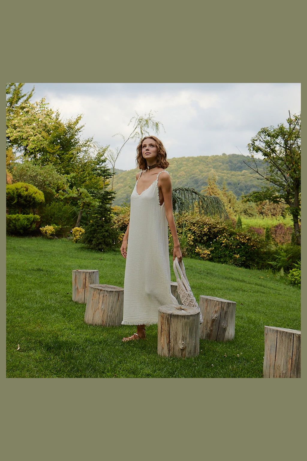 Pokoloko Crinkle Strappy Dress in Cream