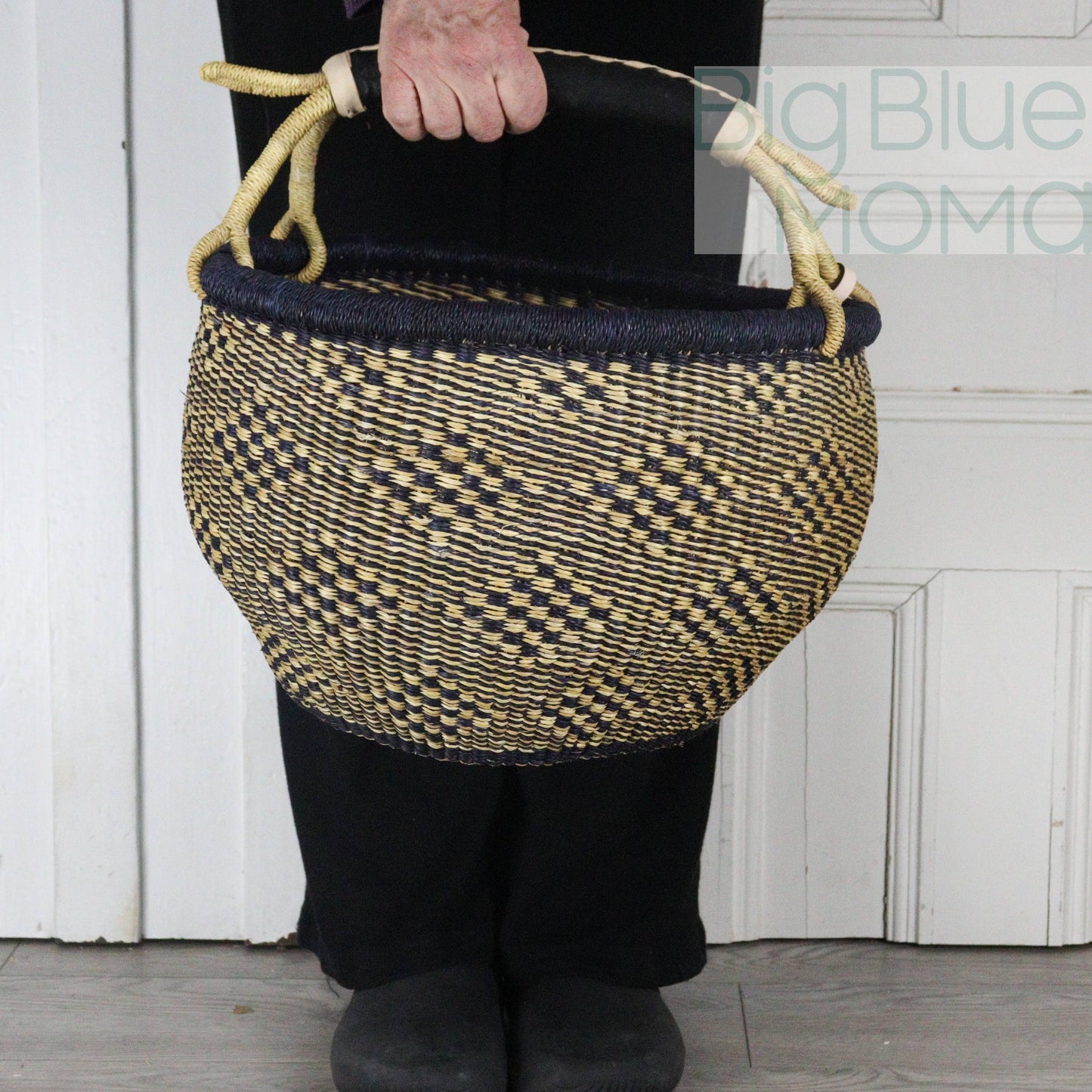 Big Blue Moma Bolga Basket - Large Round Basket - Natural Palette
