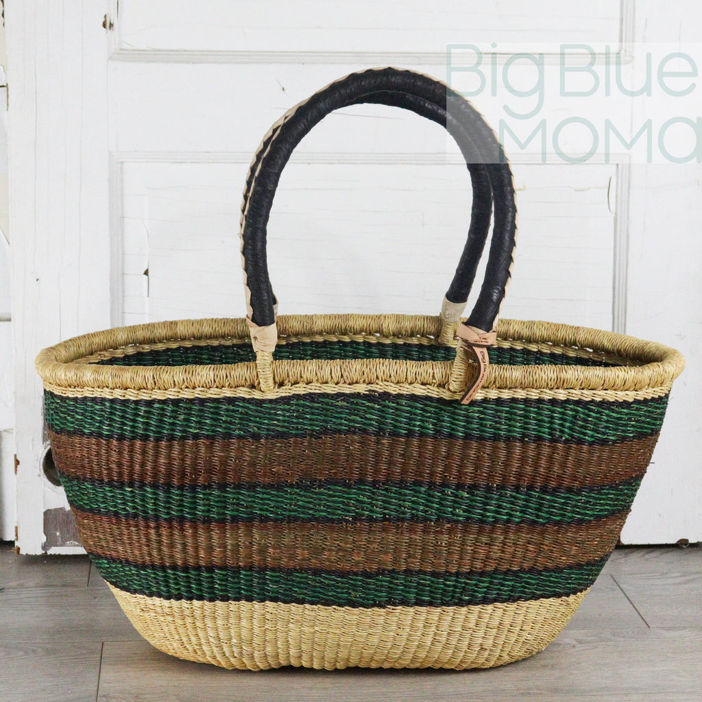 Big Blue Moma Bolga Basket - Bolga Basket - Large Special Shopper - Traditional Palette