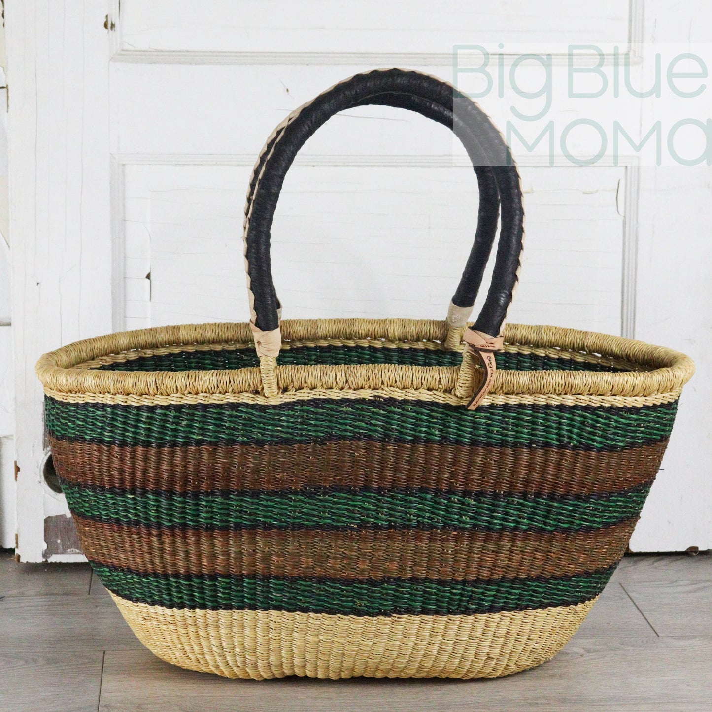 Big Blue Moma Bolga Basket - Bolga Basket - Large Special Shopper - Traditional Palette