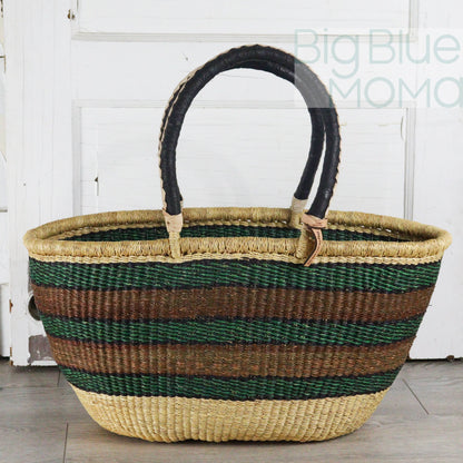 Big Blue Moma Bolga Basket - Bolga Basket - Large Special Shopper - Traditional Palette
