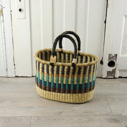 Big Blue Moma Oval Basket with Two Handles Medium - Traditional Palette