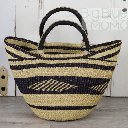 Big Blue Moma Bolga Basket - Large U Shopper - Natural Palette