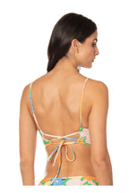 Maaji Tropic Lei Mirage Longline Triangle Bikini Top in Open Green, adjustable tied-back view